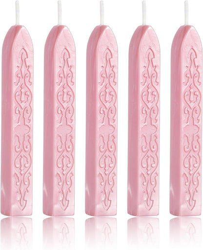Yoption 5Pcs Pink Sealing Wax Sticks, Vintage Totem Fire Manuscript Wax Seal Sticks with Wicks, Sealing Wax for Wax Seal Stamp