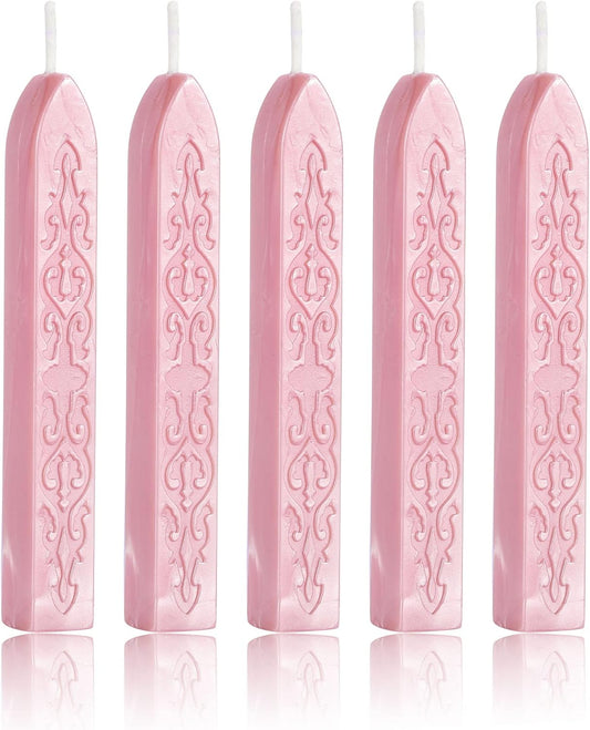 Yoption 5Pcs Pink Sealing Wax Sticks, Vintage Totem Fire Manuscript Wax Seal Sticks with Wicks, Sealing Wax for Wax Seal Stamp