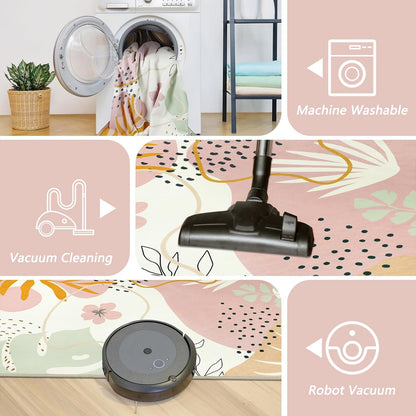 Capslpad Area Rugs 5x7, Washable Nursery Rug, Low Pile Soft Non-Shedding Playroom Carpet, Botanical Print Pink Rugs for Bedroom, Classroom, Living Room