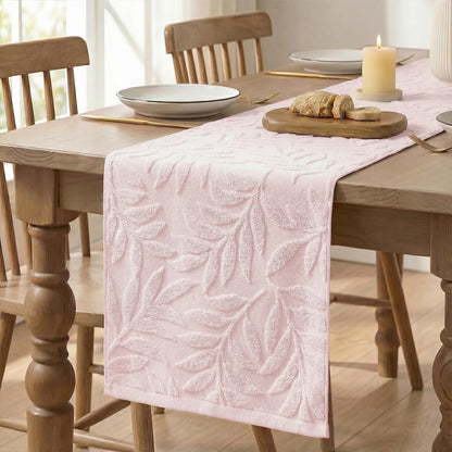 Artoid Mode Pink Soft 3D Jacquard Leaves 100%Cotton Spring Table Runner, Holiday Kitchen Dining Table Decoration for Home Party Decor 13x72 Inch
