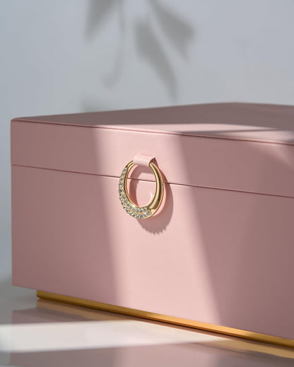 pickpiff 2 Layer Jewelry Box Organizer for Women, Jewelry Organizer with Handle & Removable Tray, Necklace Holder Ring Earring Storage, Velvet Lined Jewelry Case for Home or Travel, Gift Ready, Pink
