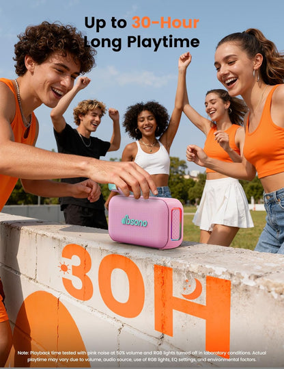 Bluetooth Speaker Stereo 20W Loud Sound: 30H Playtime, IPX5 Water Resistant, Portable Wireless Speakers, Powerful Bass, Lightshow, Birthday Gifts for Men/Adults/Teens, Beach Vacation Essentials, Pink