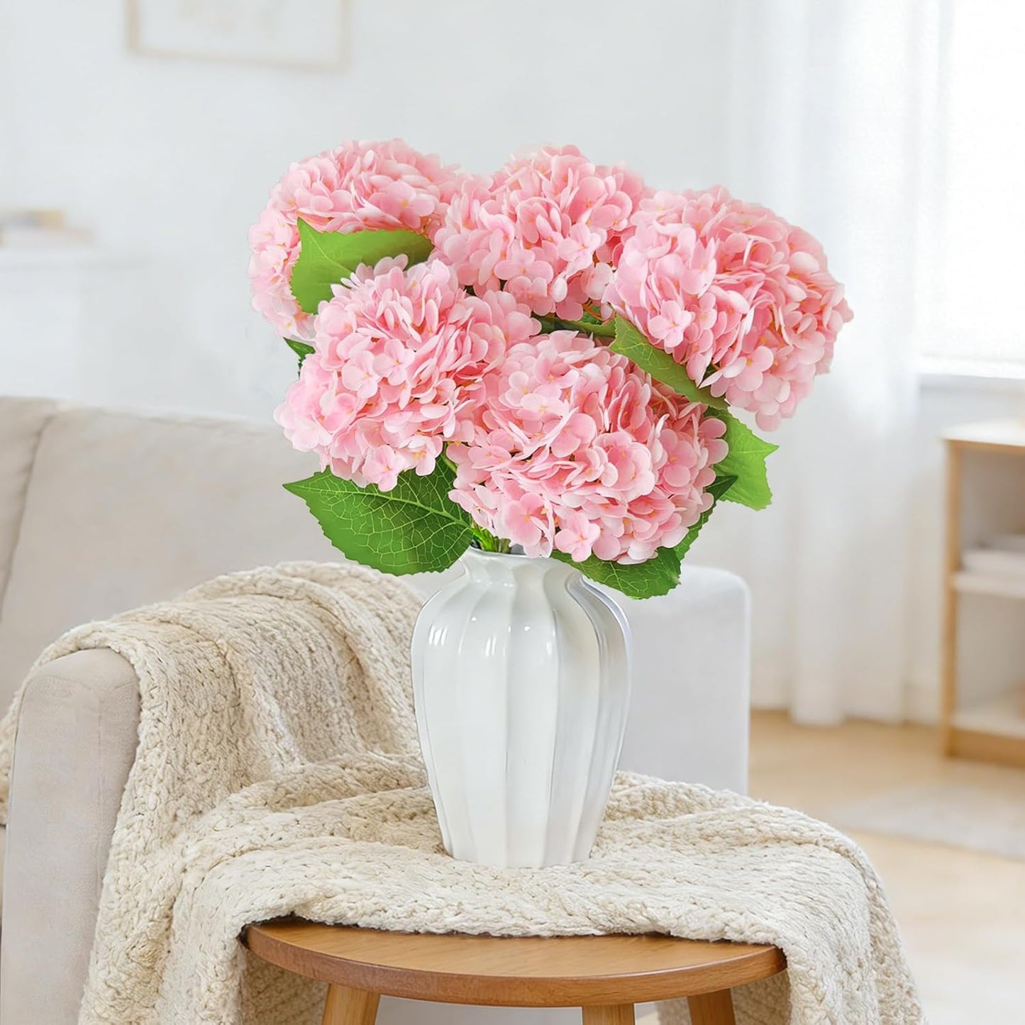 Real Touch Pink Hydrangea Artificial Flowers with Stems, Fake Silk Flowers for Outdoors, 3 Pcs Artificial Flowers for Home Decor Wedding Bouquets Centerpieces Vase