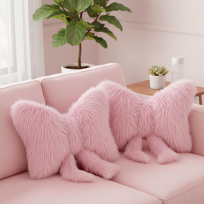 2 Pcs Pink Bow Pillow Bow Shaped Decorative Throw Pillow Soft Cute Cushion for Bed Couch Living Room Decor Women Gift (Plush Faux Fur,16 x 12 Inch)