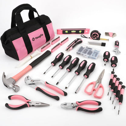 Pink Tool Set, 215 Pcs Home Repairing Tools Kit For Girls & Women With Portable Bags, Includes All Essential for Household, Garage, Office and College Dormitory Use, Pink & Black