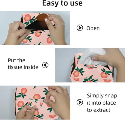 2 PCS Tissue Box Cover,Pink Peach Rectangle Decorative PU Leather Tissue Box Holder Facial Paper Organizer Dispenser for Bathroom, Vanity Countertop, Night Stands, Desk