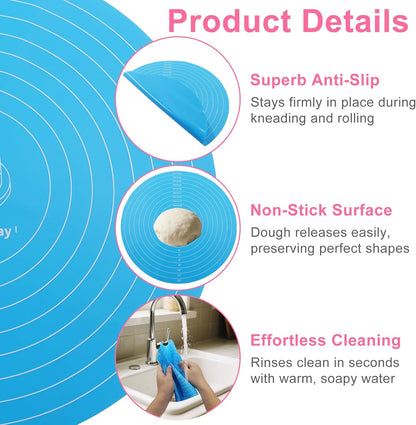 2 PCS 12 Inch Silicone Cake Mat, Round Silicone Baking Mat with Measurements Non-Stick Cookie Pad, Reusable Pastry Baking Sheet for Baking Pizza Pan/Rolling Dough(Pink, Blue)