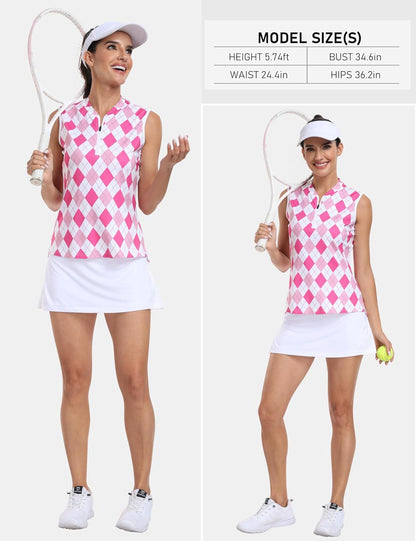 MoFiz Women's Sleeveless Golf Polo Shirt Tennis Tank Tops 1/4 Zip Collarless Quick Dry Lightweight for Athletic Pickleball