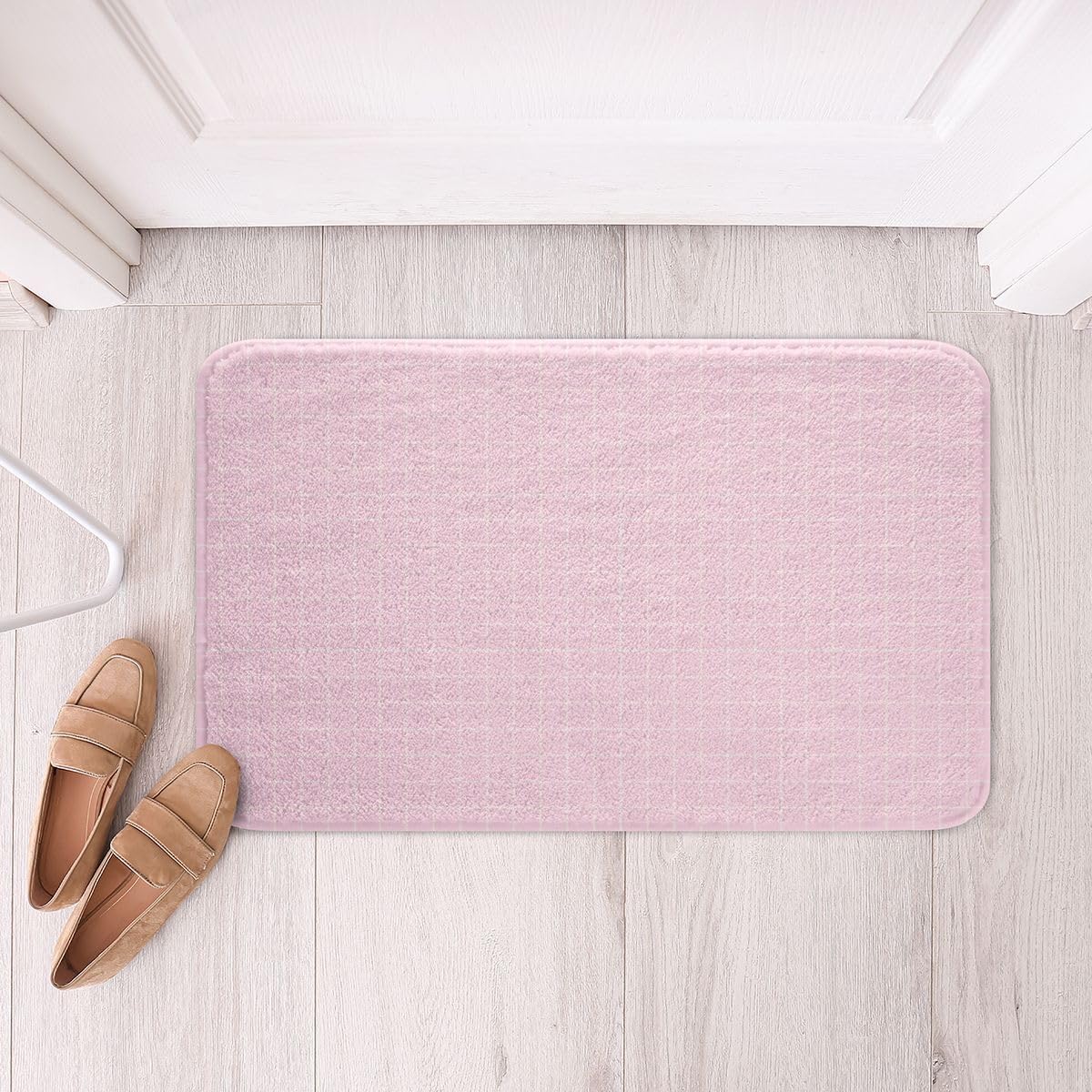 Feelyou Pink Grid Bathroom Rugs Microfiber 16"x24" Buffalo Plaid Checkered Bath Mats Non-Slip White Lines Bathroom Accessories Floor Doormats Soft Door Mat