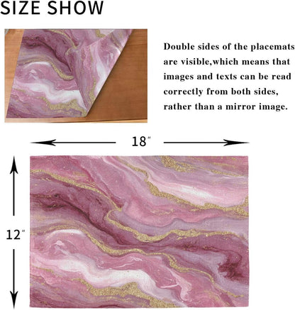 ALAZA Pink Gilded Marble Pattern 1 PC Placemats Rectangle Table Mat for Dining Table Restaurant Kitchen Home Decor, 12" x 18"