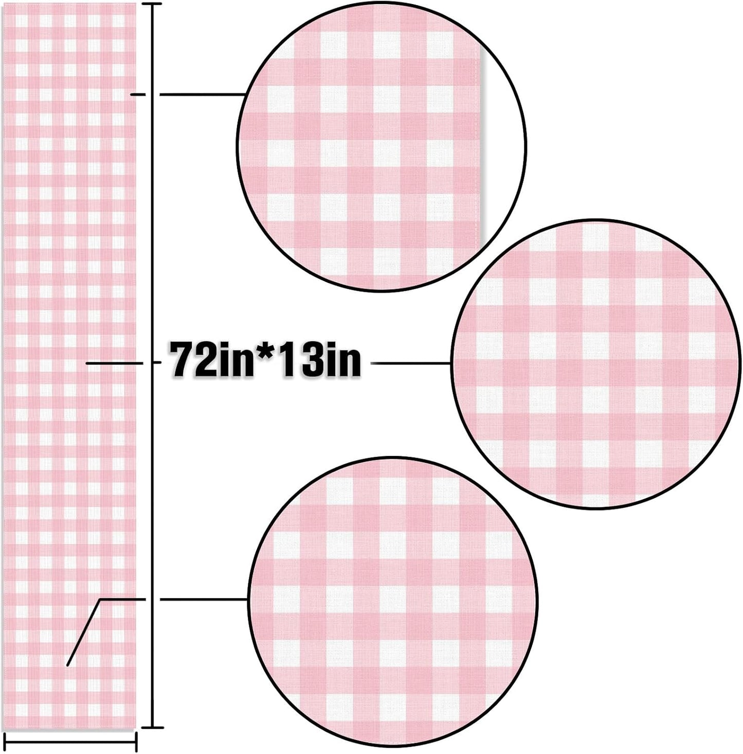 Cowgirl Pink Gingham Party Supplies Light Pink and White Checkered Table Runner Easter Baby Shower BBQ Picnic Home Kitchen Island Decor