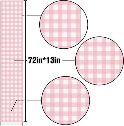 Cowgirl Pink Gingham Party Supplies Light Pink and White Checkered Table Runner Easter Baby Shower BBQ Picnic Home Kitchen Island Decor
