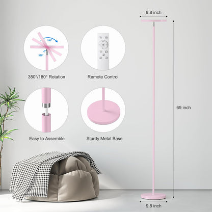 SUNMORY Soft Pink Torchiere Floor Lamp for Bedroom and Office – Elegant Standing Lamp with Modern Design, Perfect for Ambient Lighting in Living Spaces