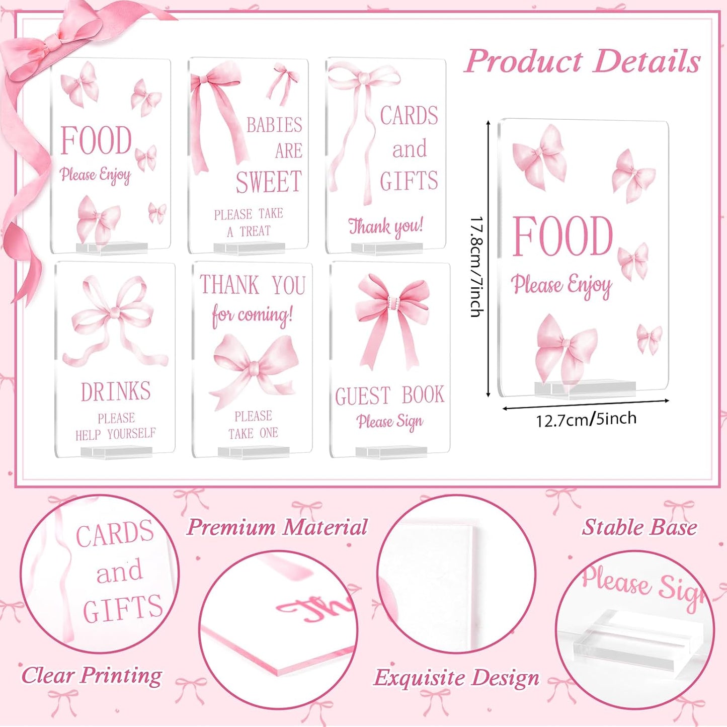 6 Pcs Pink Bow Baby Shower Table Decorations Pink Take One Acrylic Sign Coquette Thank You Sign Table Centerpieces with Stand Wedding Birthday Party Decor Supplies Favors for Guests Gift 5 x 7in