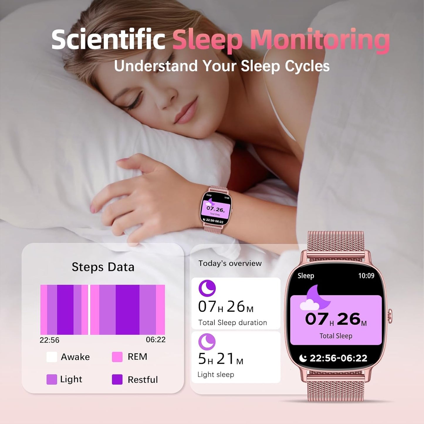 Smart Watch for Women, Answer/Make Call,1.85'' Ultra-Clear Screen Fitness Tracker with Heart Rate/Sleep/SpO2 Monitor,Smartwatch for iPhone/Samsung/Android,120+ Sport Modes,IP68 Waterproof with 2 Bands