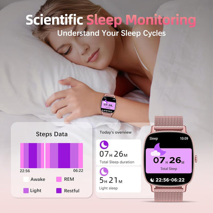 Smart Watch for Women, Answer/Make Call,1.85'' Ultra-Clear Screen Fitness Tracker with Heart Rate/Sleep/SpO2 Monitor,Smartwatch for iPhone/Samsung/Android,120+ Sport Modes,IP68 Waterproof with 2 Bands