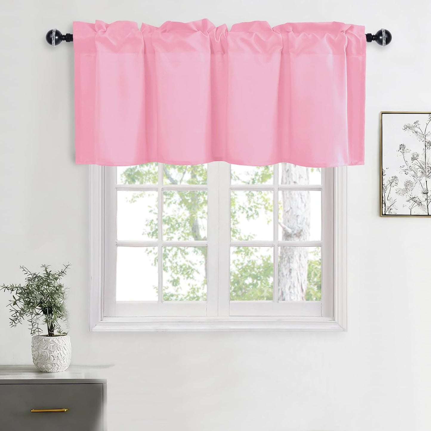 Hiasan Valance Curtains for Kitchen, Living Room, Basement, and Bathroom Windows, Small Window, Farmhouse Solid Short Topper, Short Rod Pocket Curtain Panels - 52 x 18 Inches, Light Pink, 1 Panel