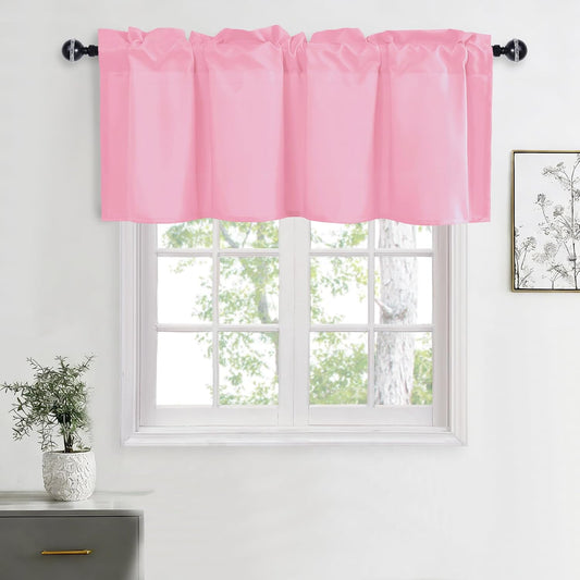 Hiasan Valance Curtains for Kitchen, Living Room, Basement, and Bathroom Windows, Small Window, Farmhouse Solid Short Topper, Short Rod Pocket Curtain Panels - 52 x 18 Inches, Light Pink, 1 Panel