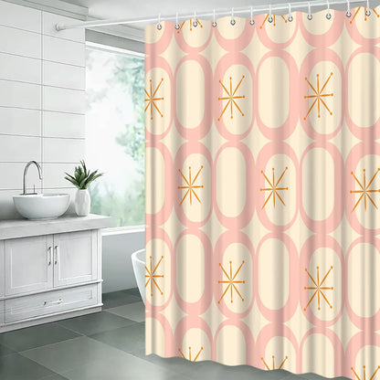 Mid Century Shower Curtain Modern Abstract Atomic Round Squares Retro 50s Geometric Bathroom Decor Polyester Curtains with Hooks