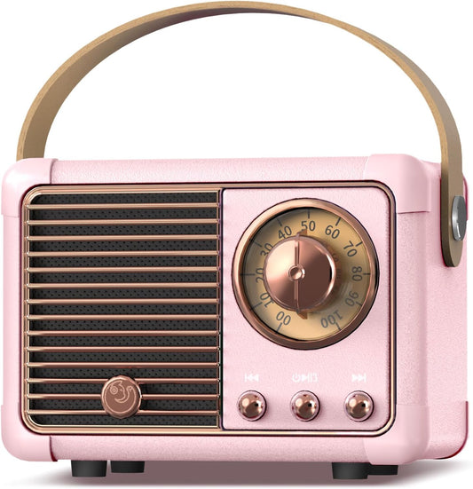 PRUNUS J-999 Retro Bluetooth Speaker,Vintage Decor,Mini Wireless Bluetooth Speaker,Cute Old Fashion Style Support USB/TF Card/AUX for Kitchen Desk Bedroom Office Party Outdoor(Pink)