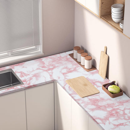 Abyssaly Glossy Marble Contact Paper for Countertop White/Pink Granite Peel and Stick Wallpaper Waterproof Self-Adhesive Removable Wall Paper of Kitchen Bathroom Vinyl Roll 15.7"×118"