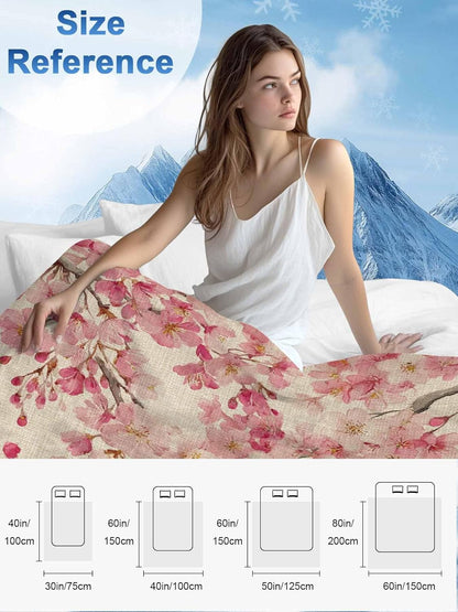 Cooling Blanket for Hot Sleepers, Peaches Branches Lightweight Ice Blanket for Night Sweats, Farmhouse Spring Botanical Pink Flowers Summer Cooling Throw Blankets for Bed/Soft/Travel 30"x40"