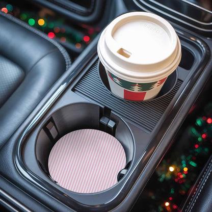 Simple White Striped Car Coaster, Pink Stripes Modern Style Absorbent Ceramic Coasters for Car, 2 Pcs Coasters for Auto Cupholder Accessories Keep Vehicle Clean 2.56inch