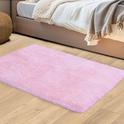 Mugorn Pink Fluffy Soft Rugs for Girls Bedroom, 2x3 Ft Small Shaggy Area Rugs for Kids Playroom, Cute Plush Carpet for Living Room, Aesthetic Carpet for Nursery, Bedside, Indoor (2ft x 3ft, Pink)
