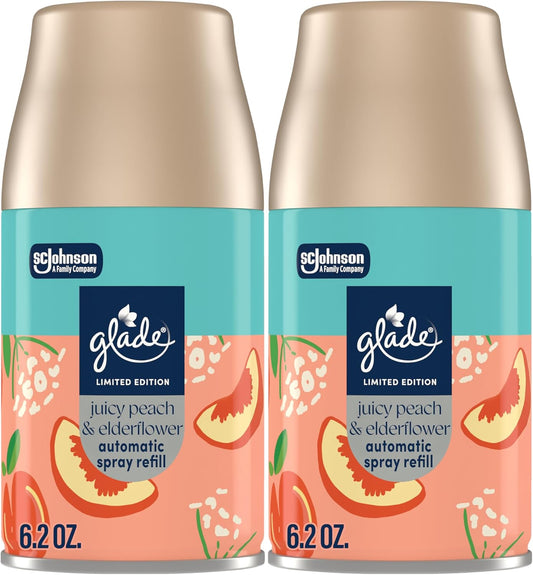 Glade Automatic Spray Refill, Juicy Peach & Elderflower, Scented Air Freshener for Home and Bathroom, 6.2 Oz, 2 Count