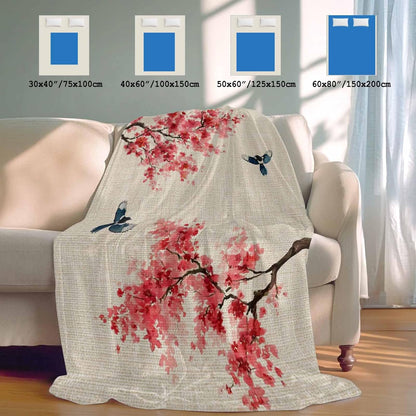 Cooling Throw Blanket 60"x80" for Adults Peach Blossoms Lightweight Breathable Bed Blanket for Hot Sleepers, Spring Summer Floral Birds Burlap Rustic Soft Summer Cool Blankets for Travel, Sofa, Couch