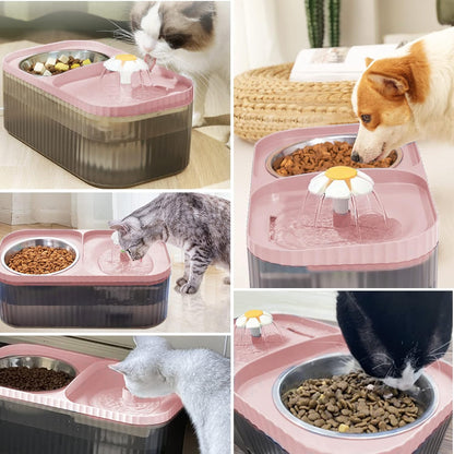 Cat Fountain Water Bowl Stainless Steel, 101oz/3L Automatic Pet Water Fountain, Dog Water Dispenser Cat Feeding Watering Supplies with 2 Filters for Cats, Dogs, Pets Pink