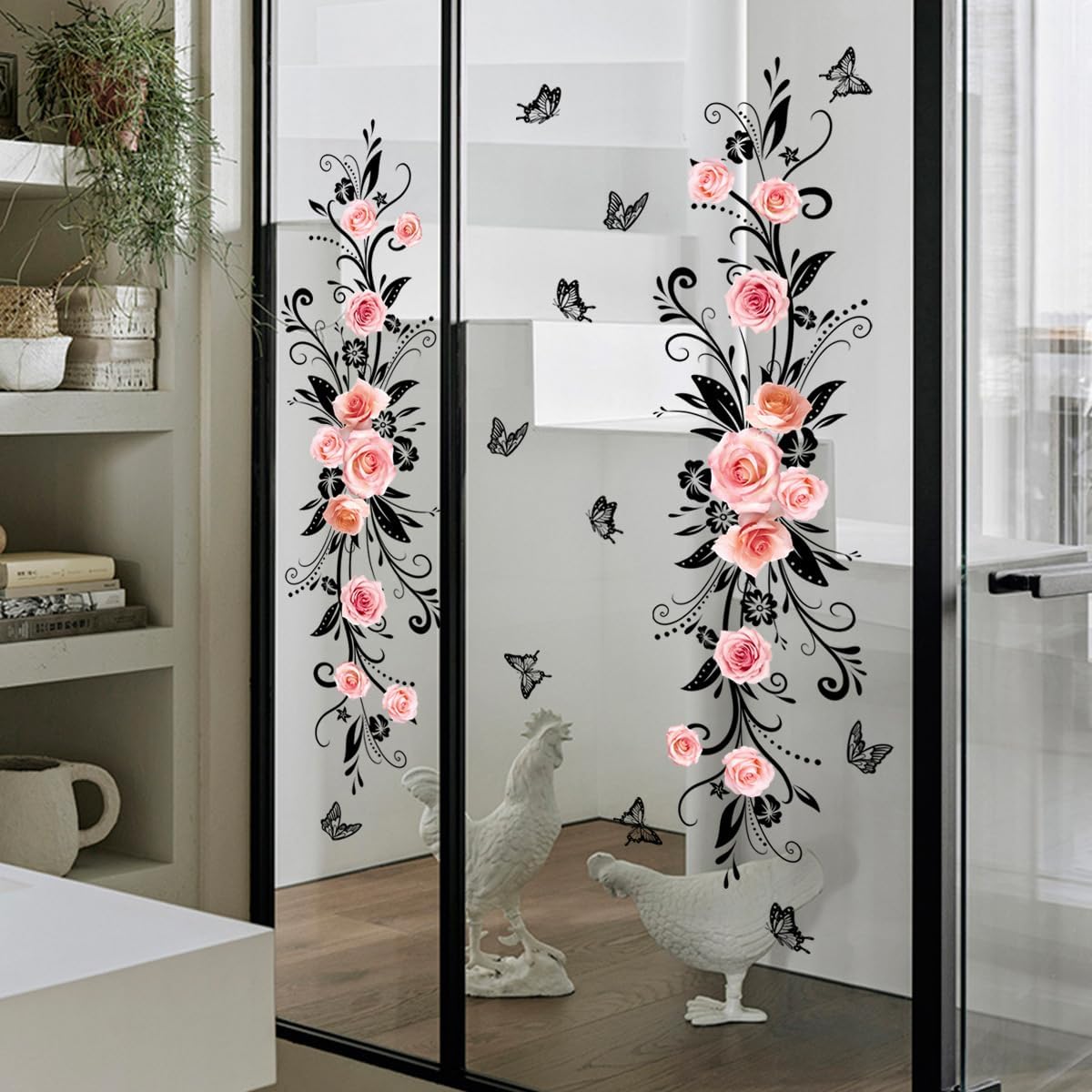 Elegant Pink Rose Wall Decals - Symmetrical Design, Easy Peel&Stick,Removable Wall Sticker,DIY Wall Decals Perfect for Kids Room,Living Room,Bathroom & Window Home Wall and Nursery Décor