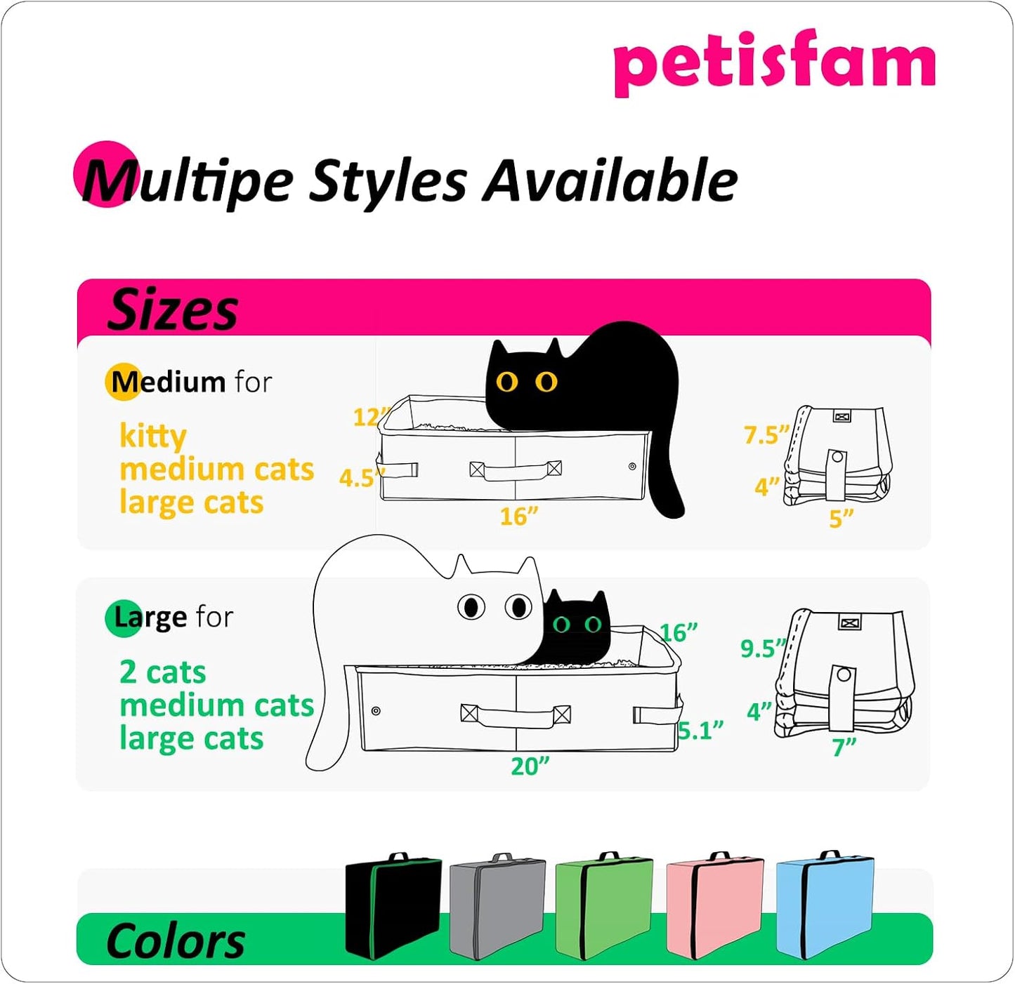 Smell-Contained Portable Cat Travel Litter Box with Zipped Lid to Keep Odor and Litter Contained. Lightweight to Carry to Anywhere (Pink, Medium)