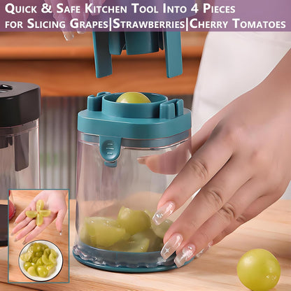 Grape Cutter for Toddlers Baby-Led Weaning — One Press Fruit Slicer Cup, 304 Stainless Steel Blades, Quarters Grapes Strawberries Cherry Tomatoes into 4 Pieces, Easy to Clean (Pink)