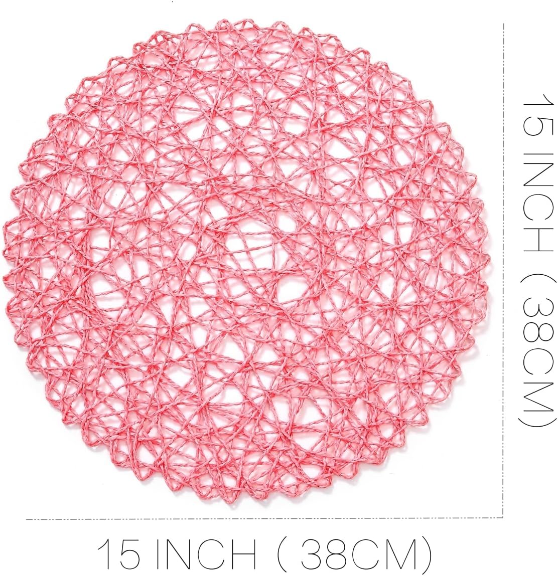 IcosaMro Pink Round Placemats Set of 12 for Dining Table, 13 Inches Paper Woven Boho Small Decorative Circle Place Mat for Wedding Christmas Thanksgiving Day Holiday Dinner, Pink