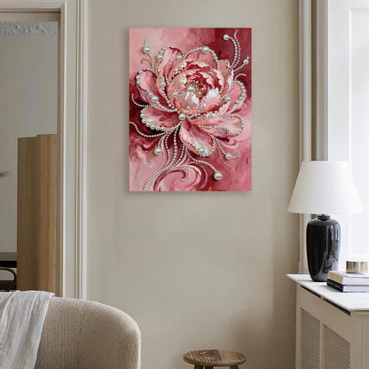 DIY Diamond Pearl Painting Kit for Adults, Beginner Friendly Craft Kits with Frame 30x40cm,Home Decor Housewarming Gift, Diamond Dots Beads Canvas Art for Wall Decor(Pink Flower)