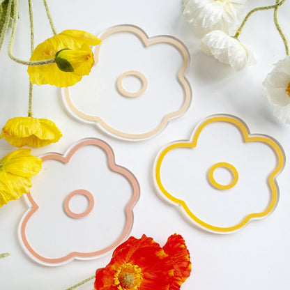 Transparent Acrylic Flower Coaster, Flower-shaped Coaster, Acrylic Coaster Home decor Decorative Ornaments (Pink)