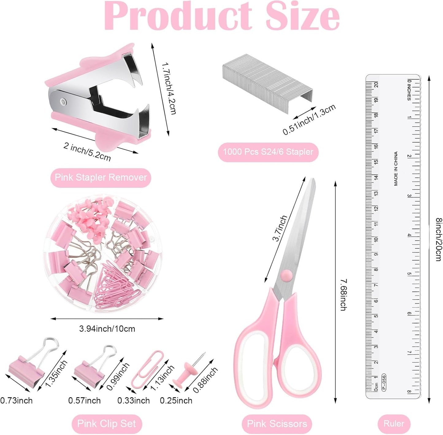 auroray Pink Desk Organizers and Accessories, Pink Office Supplies Include Mesh Desk Organizer, Tape Dispenser, Stapler, 1000 Staples, Staple Remover, Pen Holder, Clips Set, Ruler, Scissors
