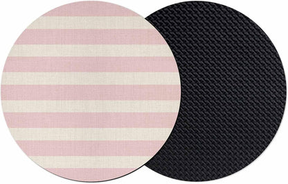 Pink Striped Coasters Set of 2, Absorbent Coasters for Drinks, Retro Minimalism Classic Stripes Lines Coaster for Bar Office Dining Coffee Table Accessories Decor, Non Slip Round Desk Coaster
