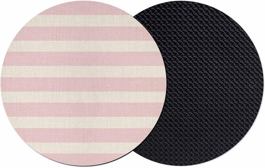 Pink Striped Coasters Set of 2, Absorbent Coasters for Drinks, Retro Minimalism Classic Stripes Lines Coaster for Bar Office Dining Coffee Table Accessories Decor, Non Slip Round Desk Coaster
