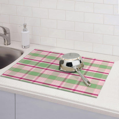 Dish Drying Mat Kitchen Counter Absorbent Light Green And Pink Tartan Plaid Pattern In Fresh Coffee Sink Mat Dish Drainer Pad 18 Inch X 24 Inch
