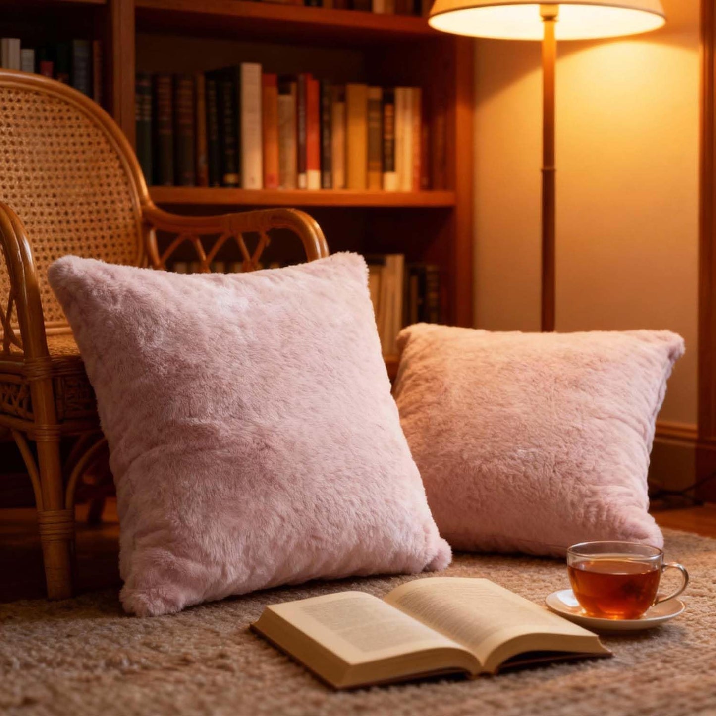 ZYFZCLBL Faux Fur Cushion Cover, Decorative Pillow Cover Luxury Soft Cozy Fluffy Pillow Covers for Bed/Couch, Square Solid Cushion Pillowcase Pack of 2, 20" x 20" Inch, Pink