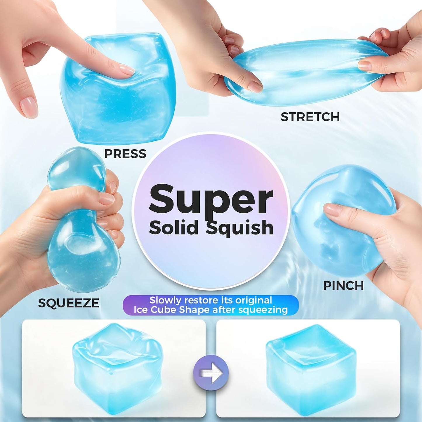 Ice Cube Squishy Fidget Toy, Slow Rise Squeeze Sensory Toy Stress Ball for Office Desk Anxiety Relief, Focus & Calm Novelty Gift for Teens - Pink Glitter