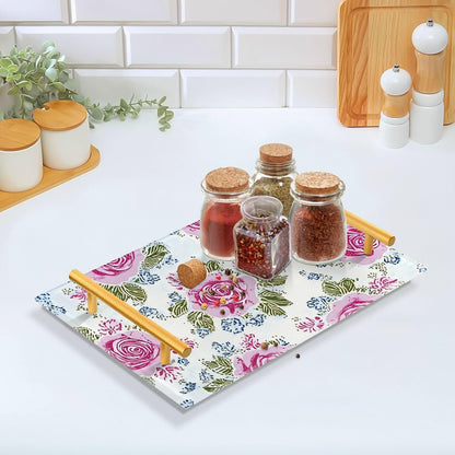 Retro Ancient Roses Peach Decorative Breakfast Tray with Handles Rectangular Serving Tray for Jewelry Perfume for Food Service bandejas decorativas para el Cafe