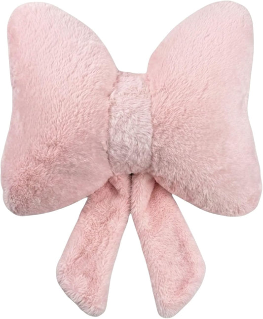 Pink Bow Pillow - Aesthetic Coquette Bowknot Decorative Pillow for Bedroom, Cute Velvet Ribbon Knot Cushion for Girls Room Decor, Large 16x13in Soft Plush Throw Pillow for Bed or Sofa