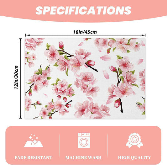 AOFOTO Pink Floral Placemat Set of 4 Spring Pink Cherry Blossom Flowers Printed Place Mats Washable Rectangular Table Mats for Party Home Kitchen Restaurant Dining Table Decor 12x18 Inch