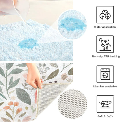 Pink Flowers Bathroom Mat Rug 24" x 16" Non Slip Super Absorbent Quick Dry Bath Mats for Bathtub Fluffy Rugs