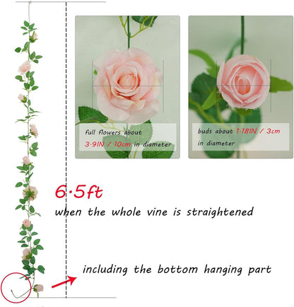 Felice Arts 2 Pack Pink Artificial Flower Garland, Each 6.5FT Fake Rose Vines, Hanging Floral Rose Garland for Wedding Baby Shower Swing Table Home Party Decor
