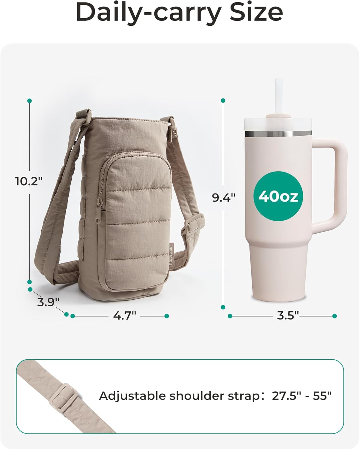 BAGSMART 40oz Water Bottle Holder with Strap, Quilted Crossbody Purse Drink Carrier, Gym Accessories for Women