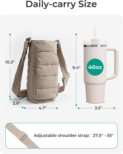 BAGSMART 40oz Water Bottle Holder with Strap, Quilted Crossbody Purse Drink Carrier, Gym Accessories for Women